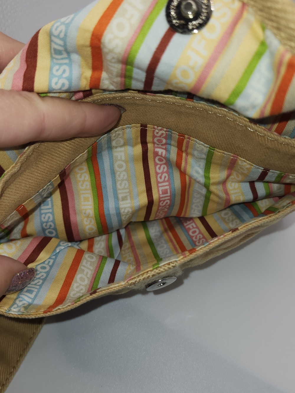 Vintage Y2K Tan Khaki Fossil Small 90's Boho Casual Canvas Crossbody Purs - Picture 6 of 6